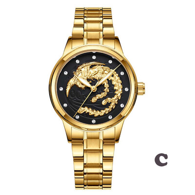 

Gobestart LongFeng Couple Table Luminous Gold Color Quartz Ultra-thin Steel Belt Watch