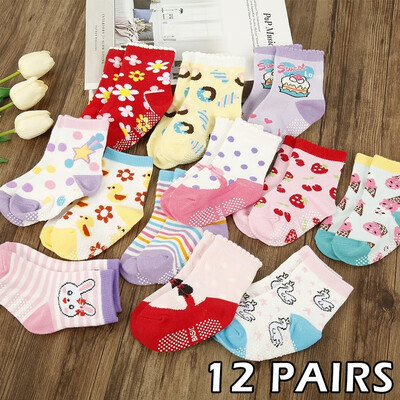

12 Pairs Baby Girl Boy Socks Anti-slip Cotton Sock Set Warm&Comfortable Baby Socks 10-36 Months Light Colours Socks