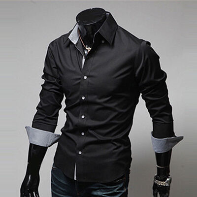 

Mens Long Sleeve Slim Fit Dress Shirt Business Work Luxury Formal Casual T-shirt
