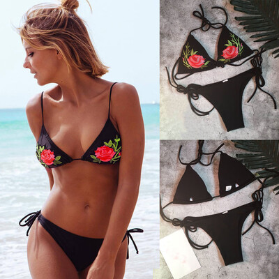 

Roseonmyhand Women Sexy Bikini Floral Embroidery Push-Up Padded Swimwear Swimsuit Beachwear