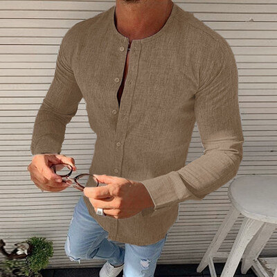 

Toponeto Mens r Pure Color Round Collar Long Sleeve Fashion Casual Shirt Top Blouse