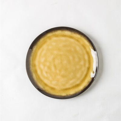 

YUAN CI SHI DAI Personality Creative Tableware Solid Color Ceramic Plate Household Western Plate Crack Glaze Yellow 12250