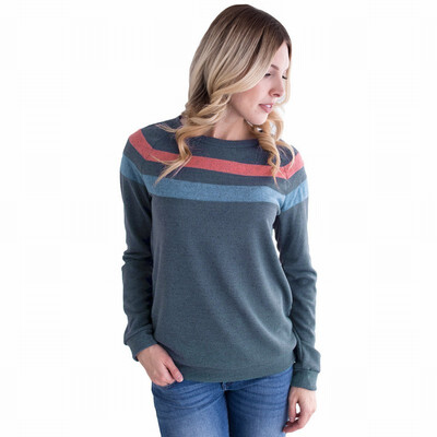 

Two-color striped round collar long-sleeved Slim T-shirt casual hooded warm sweatshirt womens