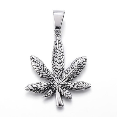 

316 Stainless Steel Pendants Pot Leaf Antique Silver 48x38x25mm Hole 12x65mm