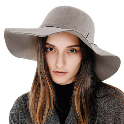 

Fedora Vintage Pure Women Warm Travel Cap Waves Brim Lady Sun Hat