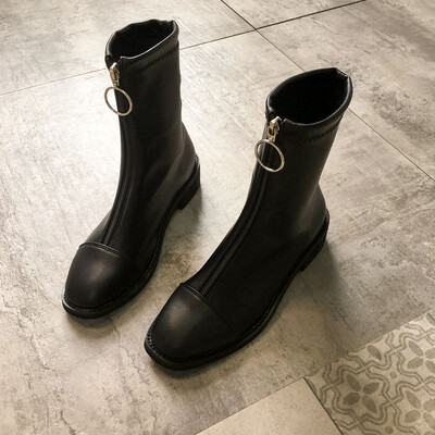 

Short-booted womens spring&autumn single boots British style retro front zipper handsome martin boots show thin thick with th