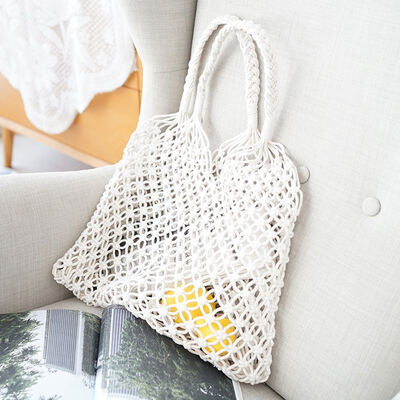 

2019 Large Women Cotton Knitted Tote Solid Summer Style Ladies Beach Handbags Handmade Woven Reusable Shopping Handbags