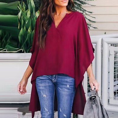 

Plus Size Women V-neck Loose Kimono Sleeves Shirt Tunic Tops Blouse Irregular