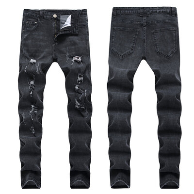 

Gobestart Mens New Fashion Personality Ripped Slim Fit Zipper Stretch Denim Trousers