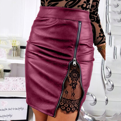 

Roseonmyhand Fashion Women Lace Mesh Solid Zipper Sexy Bodycon Club Party Mini Skirt