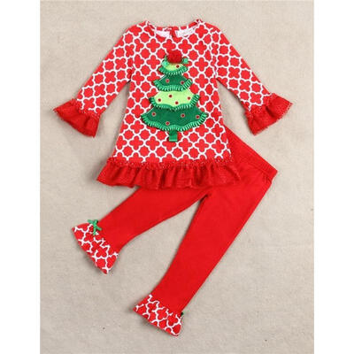 

Baby Girls Kids Children Christmas Tree Xmas Pajamas Set Homewear Shirts Pants Sleepsuit Outfit Suit Outfit 1-6T