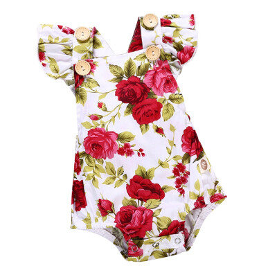 

Newborn Kids Baby Girls Clothes Floral Jumpsuit Romper Playsuit Rose Print Buttons Summer Romper