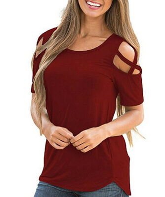 

Summer Womens Cold Shoulder Short Sleeve Tops Blouse Ladies Summer T-Shirt Tops