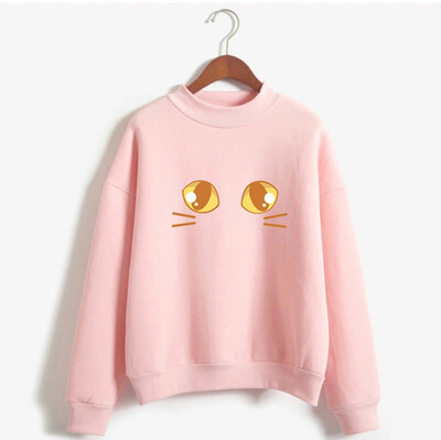 

Starmoon Women Fashion Long Sleeve Loose Cat Printed Sweatshirt Blouse Tops T -Shirt