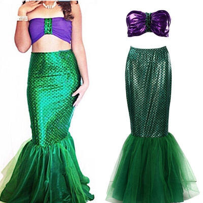 

Adult Women Fancy Dress Deep Sea Sequin Mermaid Bra Tail Cospaly Skirt Costume