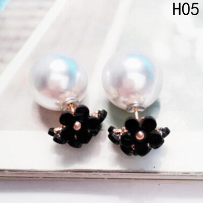 

Fashion Women Jewelry Double Sided Pearl Daisy Earrings Big Ball Beads Ear Stud