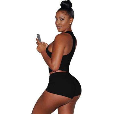 

Roseonmyhand Women Sleeveless Split 2 Piece Set Casual Short Pants Casual Outfit Sportswear