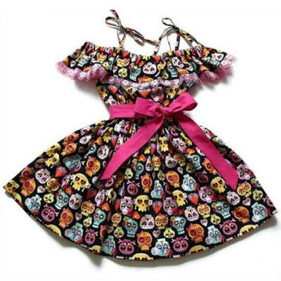 

UK Kids Baby Girl Cartoon Skull Party Pageant Lace Tutu Dresses Sundress Clothes