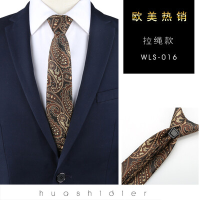

Spot stripe mens business plaid cashew tie 8CM convenient zipper drawstring cross-border tie custom