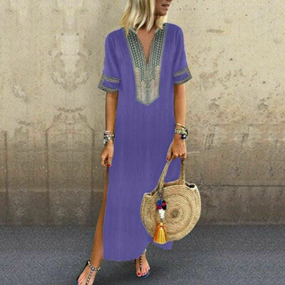 

New Womens Sleeveless Boho Party Casual Linen Kaftan Maxi Dress Long Dresses