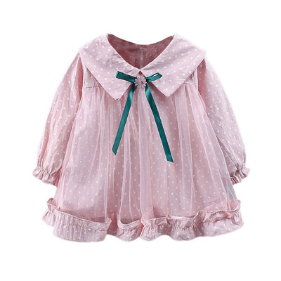

Cute Autumn Casual Baby Girls Polka Dot Print Long Sleeve Mesh Dress Kids Toddler Pageant Sundress