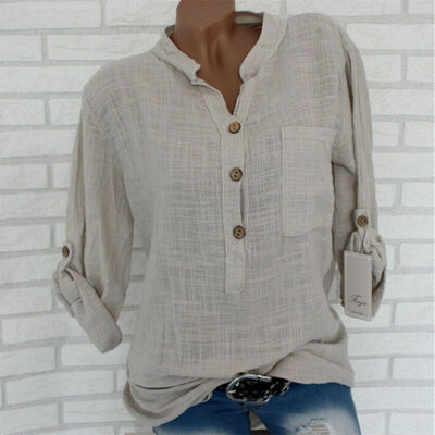 

Fashion Womens Summer V Neck Blouses Loose Baggy Tops Tunic T Shirts Plus Size