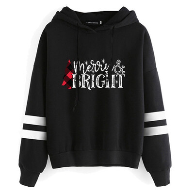 

New Christmas Women Sweatshirt Merry Bright Printed Hooded Hoodie Long Sleeve Pullover Female Sweatshirt