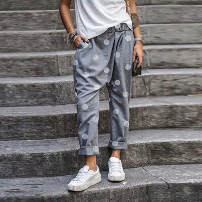 

Women Harem Pants Sweet Casual Baggy Elastic Waist Dot Hippie Trousers Plus Size