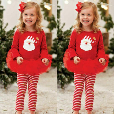 

Christmas Newborn Toddler Baby Kid Girl Santa Tops Dress Pants Leggings Outfits