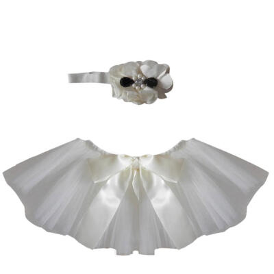 

2pcsset Cute Kids Girl Pearl Flower Hairband Bowknot Tutu Skirt Photo Prop