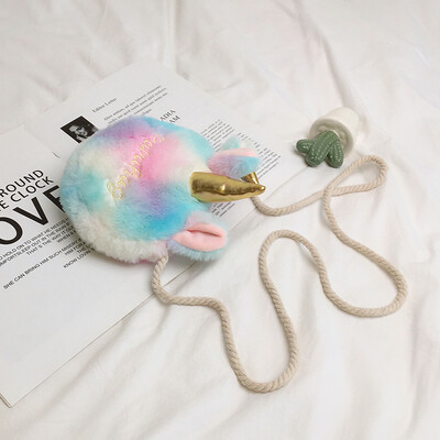 

Fashion plush toy girl shoulder bag 2019 new wave Korean version of the cartoon cute color unicorn Messenger bag