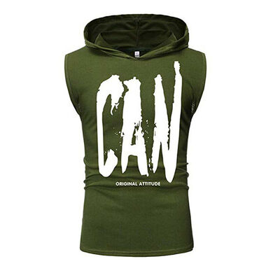 

Men Sports Gym Print Tank Top Hoodie Fitness Pullover Sleeveless Sweatshirt Vest