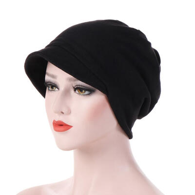 

Fashion Cotton Women Solid Color Warm Autumn Beanie Cap with Brim Turban Hat