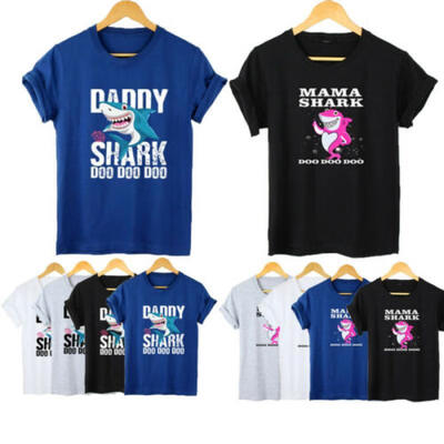 

AU Summer Womens Mens Short Sleeves DADDY&MAMA SHARK Print Causal T-Shirts Top
