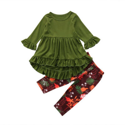 

US Kids Baby Girls Ruffle Tops Flower Pants Legging Outfits Clothes 2Pcs Set