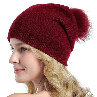 

Gobestart Women Knitting Wool Hemming Warm Beanie Winter Cashmere Hairball Pom Pom Hat Cap