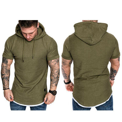 

Fashion Mens Slim Fit Solid hooded Hoodie Short Sleeve Casual T-Shirt Tops