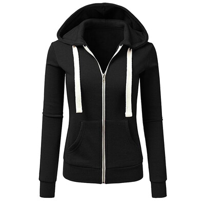 

Roseonmyhand Women Long Sleeve Patchwork Solid Color Hooded Zipper Casual Sport Coat