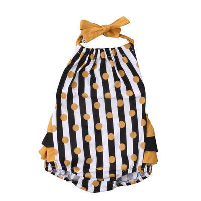 

Baby Girls Newborn Infant Kid Clothes Halter Wave point Romper Jumpsuit Bodysuit