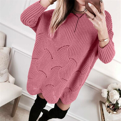

〖Follure〗Womens Solid Pullover Long Sleeve Loose Hollow Knit Sweaters Jumper Tops