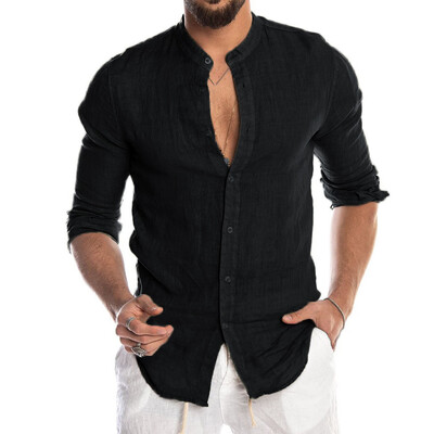 

Toponeto Fashion Mens Casual O-Neck Button Solid Beach Long Sleeve Top Blouse