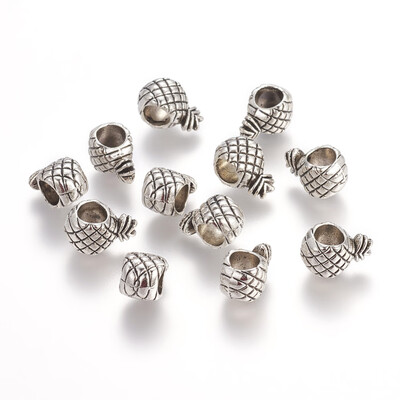 

Tibetan Style Alloy European Beads Large Hole Beads Lead Free & Nickel Free & Cadmium Free Pineapple Antique Silver 12x7x6mm