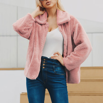 

Womens Winter Warm Fluffy Plush Coats Long Sleeve Lapel Button Jackets Overcoats