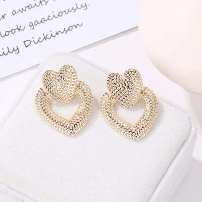 

Women Ethnic Style Retro Love Scrub Earrings Zinc Alloy Metal Retro Openwork Double Peach Wild Jewelry Earrings