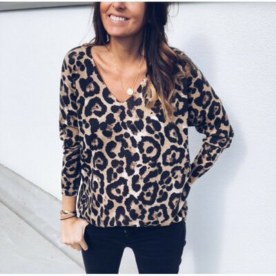 

SUNSIOM Womens Autumn Long Sleeve V Neck Pullover Blouse Tops T Shirt Casual leopard