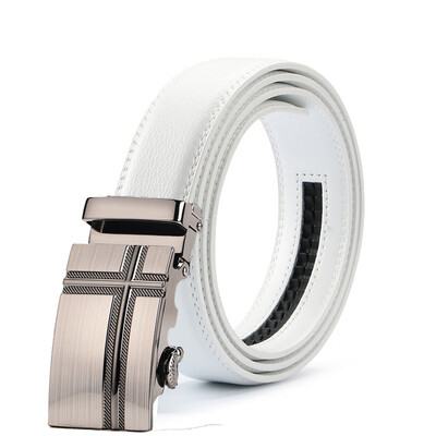 

Fashion White Belt Designer Belts Men High Quality Fashion Geometric Metal Automatic Buckle Genuine Leather Luxury Brand Belt