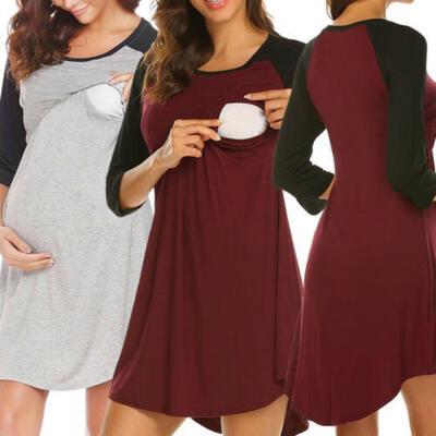 

UK Womens Maternity Dress Nursing Breastfeeding Pregnant Summer Mini Dress 6-22