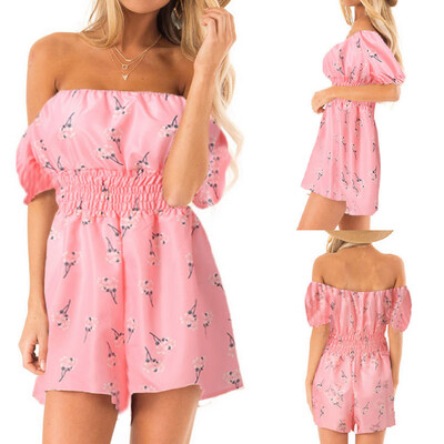 

Starmoon Womens Printing Off-Shoulder short Sleeve Mini Rompers Jumpsuit Playsuit