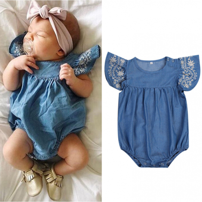 

Newborn Baby Girl Kid Denim Romper Jumpsuit Bodysuit Outfit Sunsuit Clothes