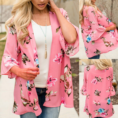 

Toponeto Women Summer Floral Chiffon Kimono Cardigans Blouse Cover Ups